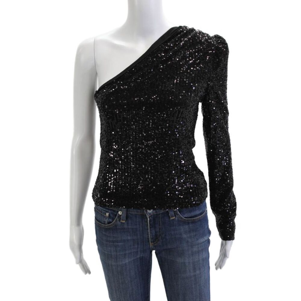 Generation Love Womens One Shoulder Long Sleeve Top Black Size XS
